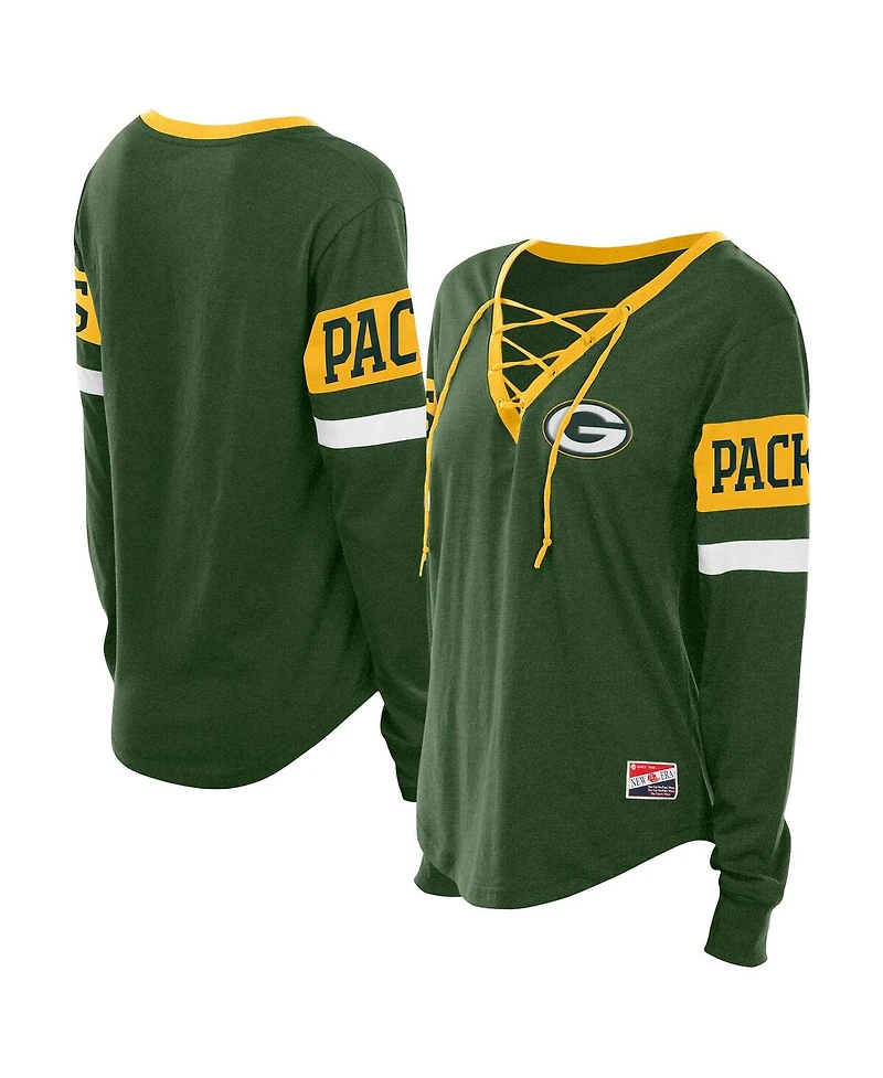 New Era Women's Green Bay Packers Throwback Lace-Up Long-Sleeve T-Shirt
