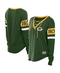 New Era Women's Green Bay Packers Throwback Lace-Up Long-Sleeve T-Shirt