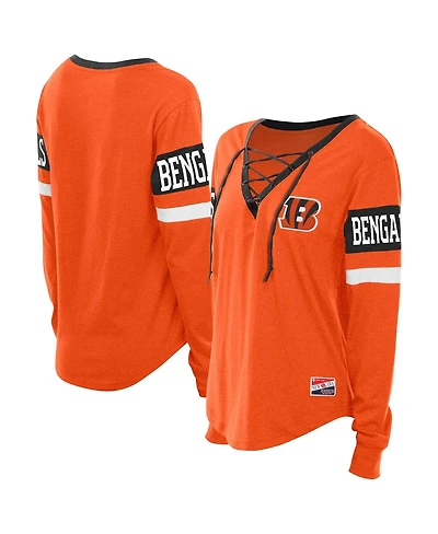 New Era Women's Orange Cincinnati Bengals Throwback Lace-Up Long-Sleeve T-Shirt