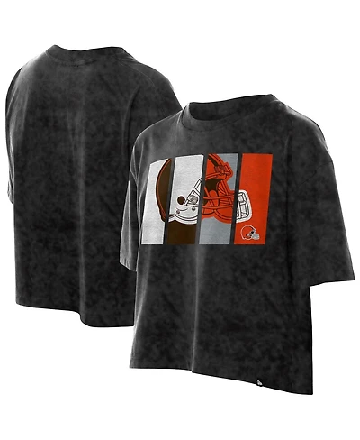New Era Women's Black Cleveland Browns Boxy Cropped Sport Night Mineral Wash T-Shirt