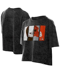 New Era Women's Black Cleveland Browns Boxy Cropped Sport Night Mineral Wash T-Shirt