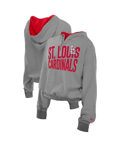 New Era Women's Heather Gray St. Louis Cardinals Reversed Out French Terry Quarter-Zip Banded Crop Hoodie