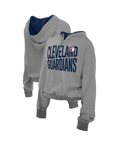 New Era Women's Heather Gray Cleveland Guardians Reversed Out French Terry Quarter-Zip Banded Crop Hoodie
