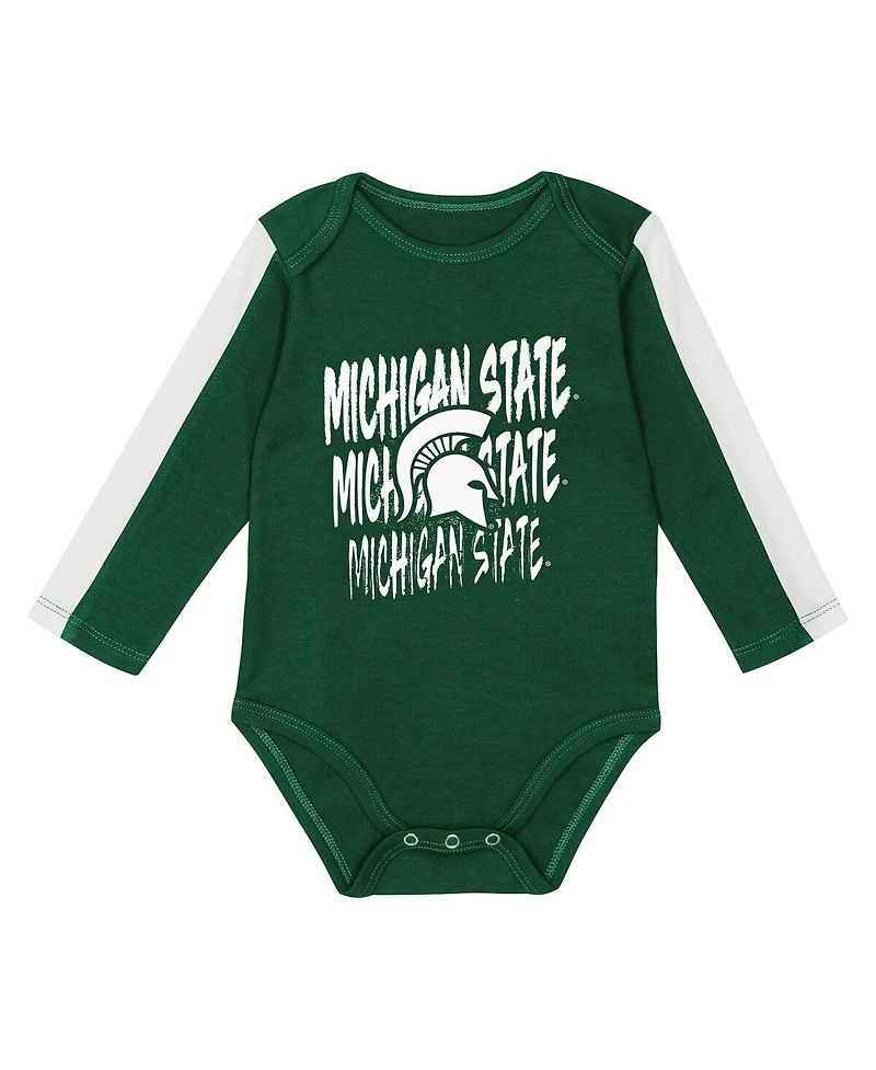 Outerstuff Baby Boys and Girls 3-Piece Green/White Michigan State Spartans Double Down Bodysuit Pants Set
