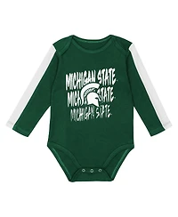 Outerstuff Baby Boys and Girls 3-Piece Green/White Michigan State Spartans Double Down Bodysuit Pants Set