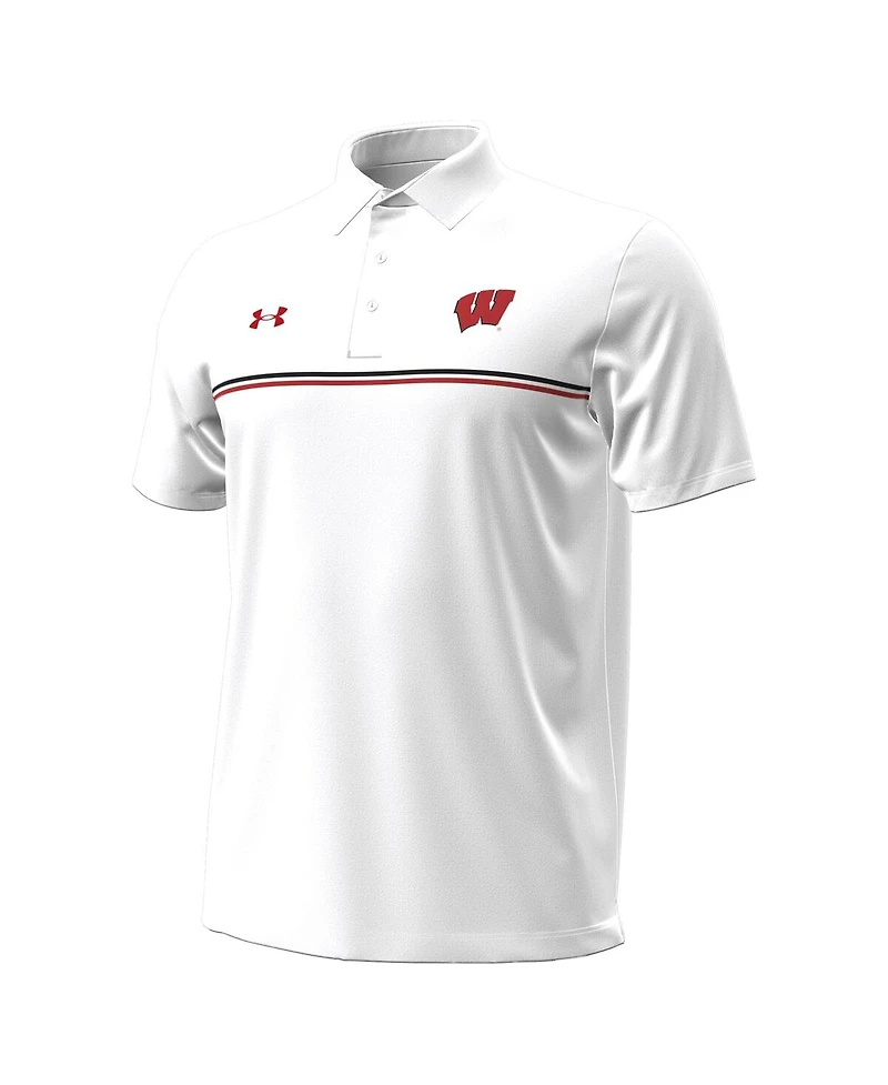 Under Armour Men's White Wisconsin Badgers Performance Drive Chest Stripe Polo Shirt