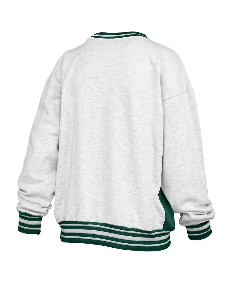 Pressbox Women's Heather Gray/Green Oregon Ducks Endzone Crewneck Sweatshirt