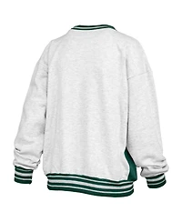 Pressbox Women's Heather Gray/Green Oregon Ducks Endzone Crewneck Sweatshirt