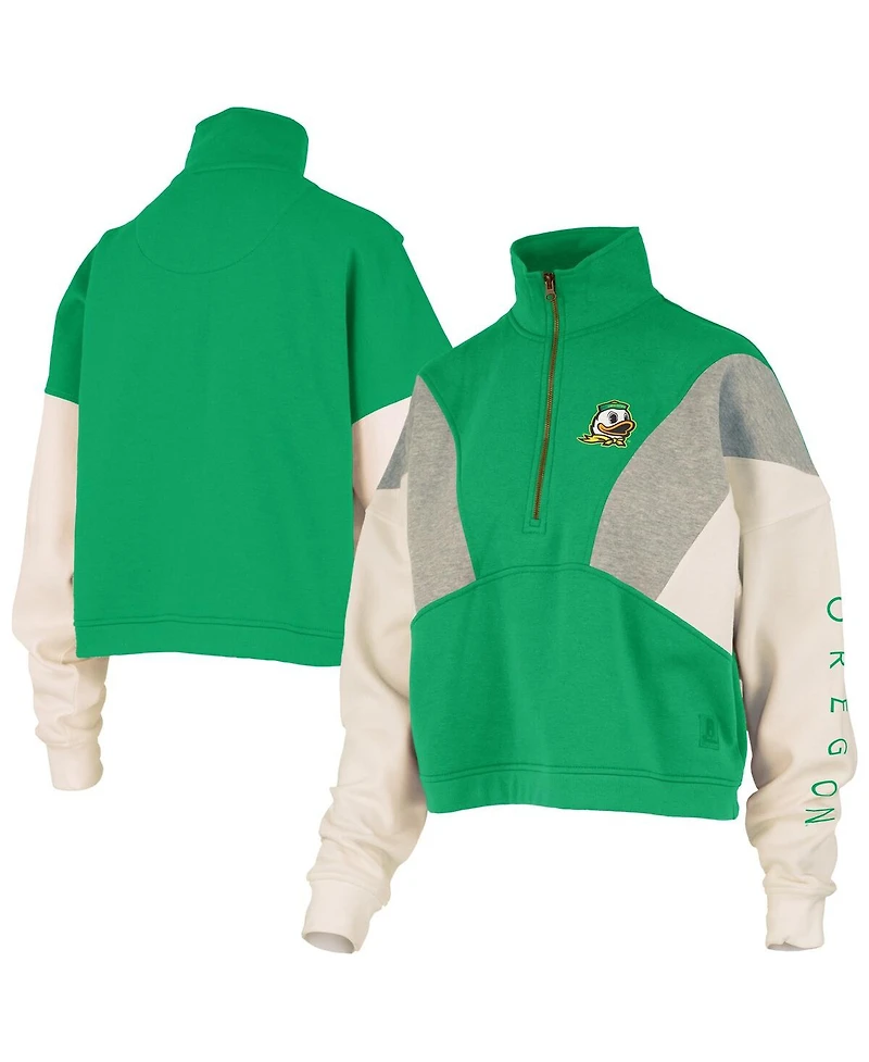 Pressbox Women's Green Oregon Ducks Ferrara Color Block Quarter-Zip Sweatshirt
