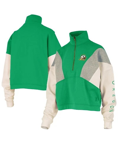 Pressbox Women's Green Oregon Ducks Ferrara Color Block Quarter-Zip Sweatshirt