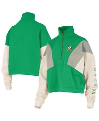 Pressbox Women's Green Oregon Ducks Ferrara Color Block Quarter-Zip Sweatshirt