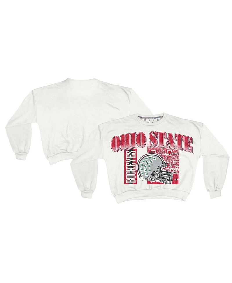 Pressbox Women's White Ohio State Buckeyes Oversized Janice Retro Waist-Length Sweatshirt