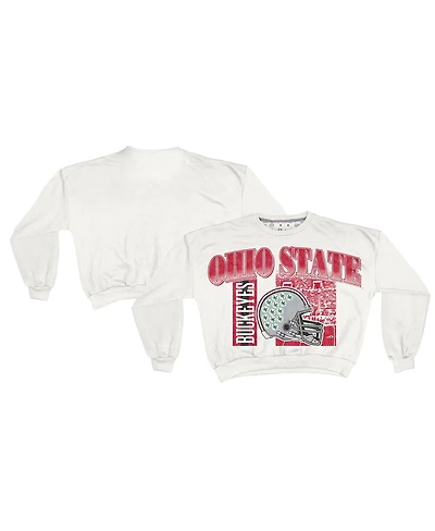 Pressbox Women's White Ohio State Buckeyes Oversized Janice Retro Waist-Length Sweatshirt