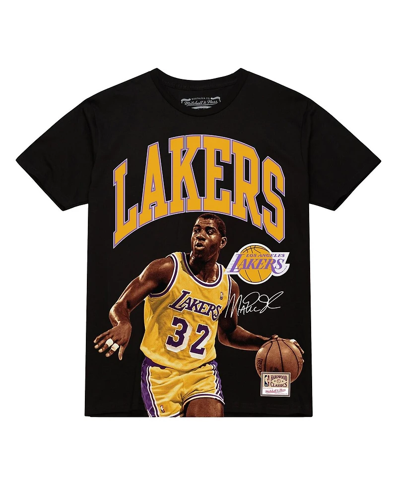 Mitchell & Ness Men's Magic Johnson Black Los Angeles Lakers Hardwood Classics Player Arch T-Shirt