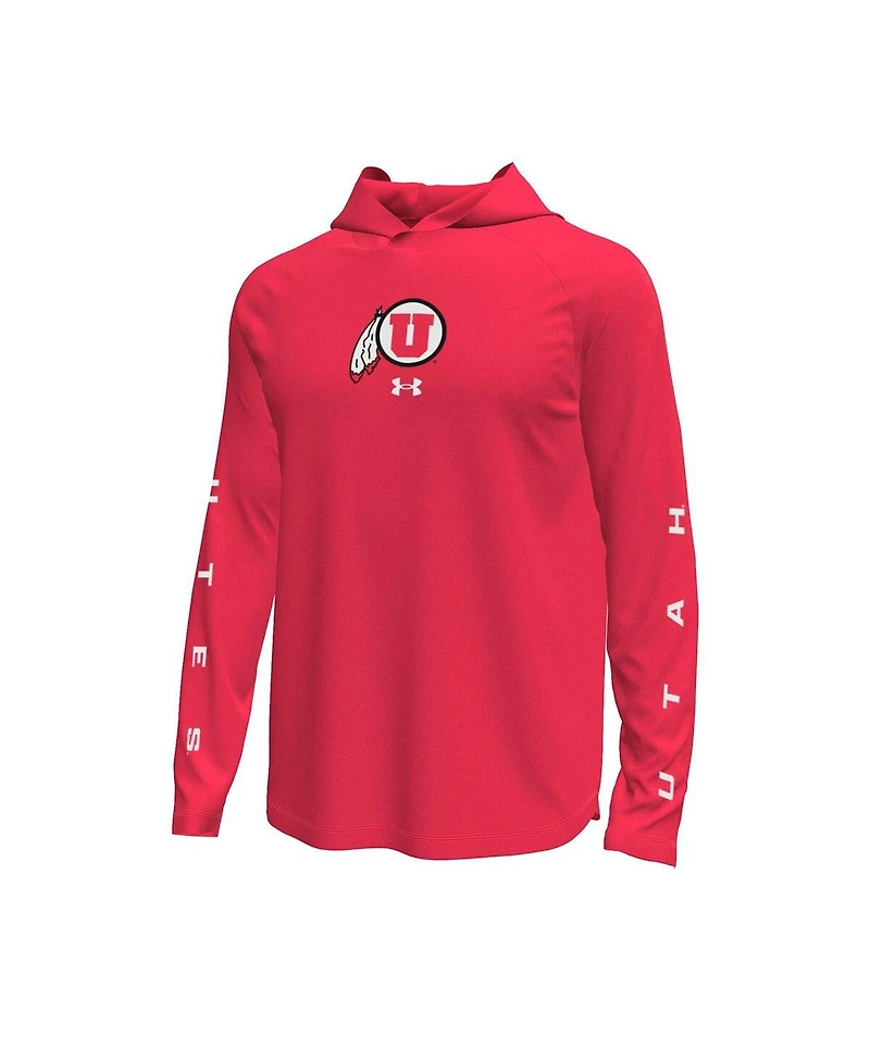 Under Armour Men's Red Utah Utes Tech Stretch Long-Sleeve Hooded T-Shirt