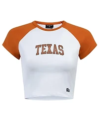 Hype and Vice Women's White/Texas Orange Texas Longhorns Homerun Cropped Raglan T-Shirt