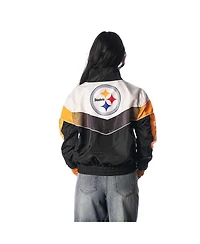 The Wild Collective Women's Black Pittsburgh Steelers 1/4 Zip Track Sweatshirt