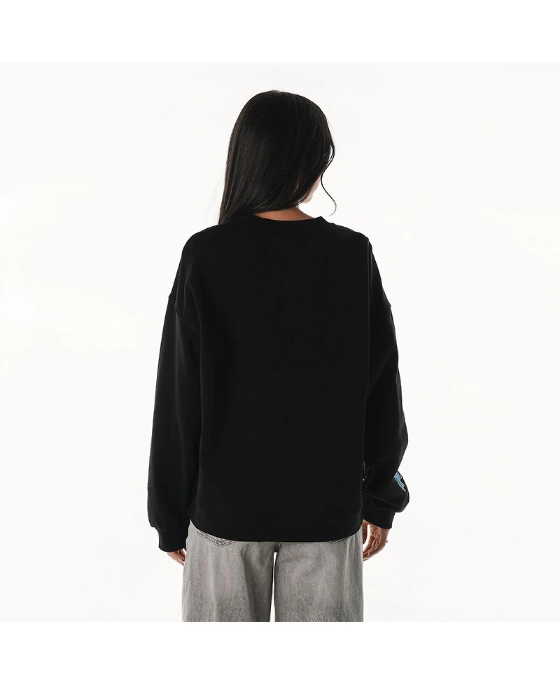 The Wild Collective Women's Black Detroit Lions Rock Crystal Oversized Crewneck Sweatshirt