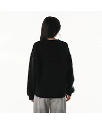 The Wild Collective Women's Black Detroit Lions Rock Crystal Oversized Crewneck Sweatshirt
