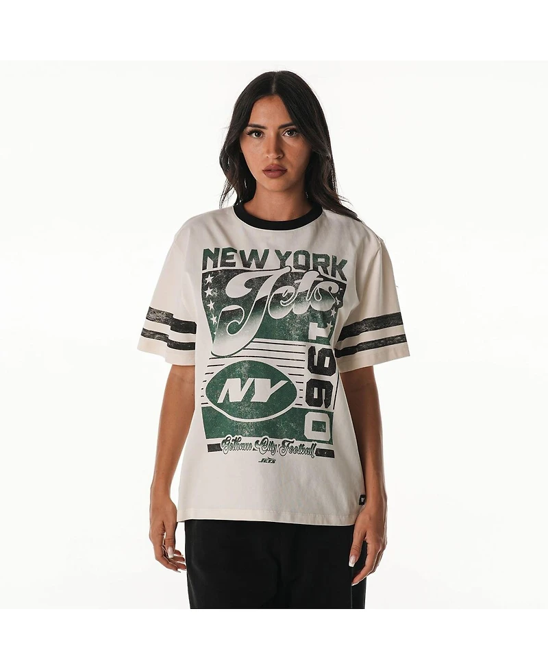 The Wild Collective Women's Cream New York Jets Vintage Drop Shoulder Oversized Boyfriend T-Shirt