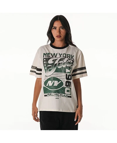 The Wild Collective Women's Cream New York Jets Vintage Drop Shoulder Oversized Boyfriend T-Shirt