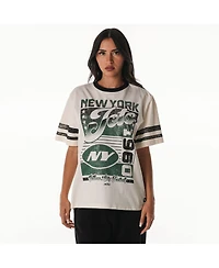 The Wild Collective Women's Cream New York Jets Vintage Drop Shoulder Oversized Boyfriend T-Shirt