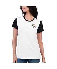 G-iii 4Her by Carl Banks Women's White/Black Pittsburgh Steelers Fashion Illustration T-Shirt