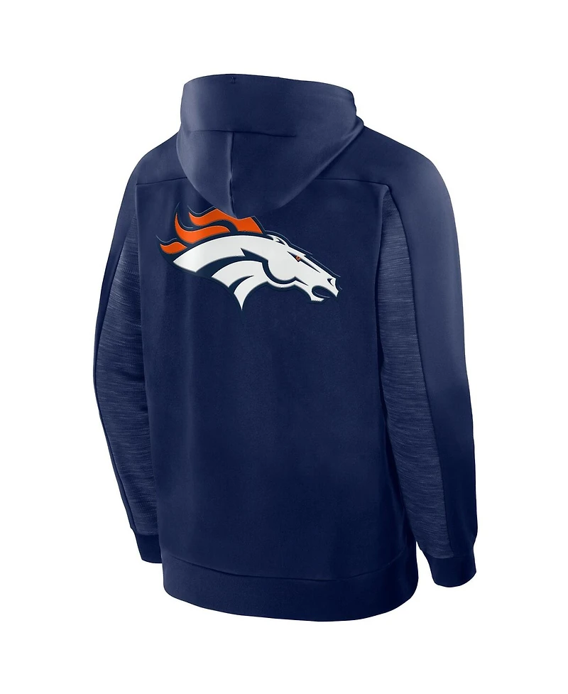Fanatics Men's Navy Denver Broncos Checkdown Pass Full-Zip Hoodie