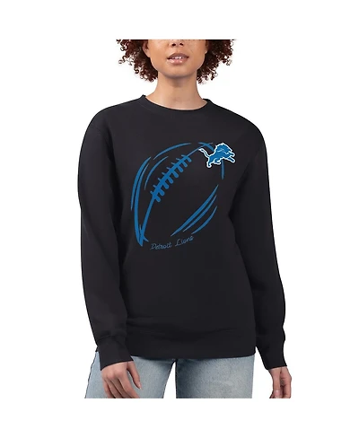G-iii 4Her by Carl Banks Women's Black Detroit Lions Football Logo Graphic Fleece Tri-Blend Pullover Sweatshirt