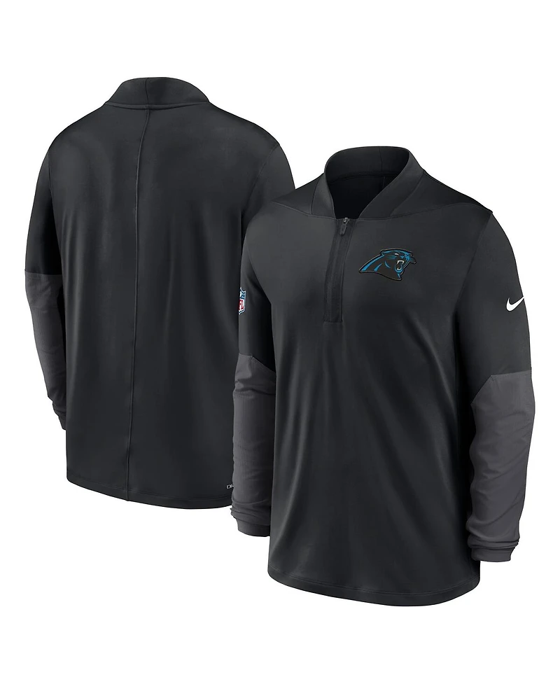 Nike Men's Black Carolina Panthers Sideline Dri-fit Half-Zip Pullover Hoodie