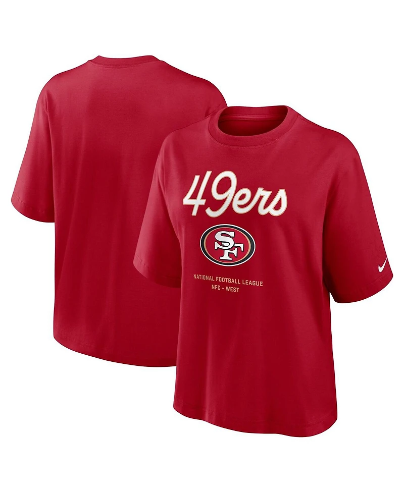 Nike Women's Scarlet San Francisco 49ers Essential Script Relaxed Boxy T-Shirt