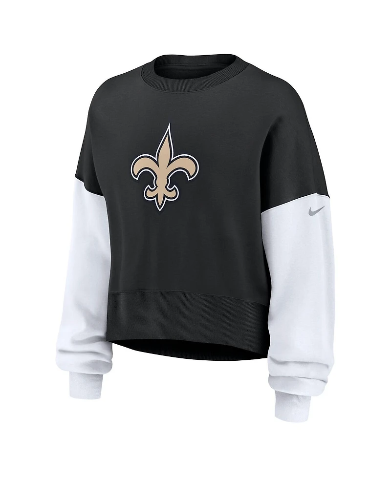 Nike Women's Black New Orleans Saints Oversized Color-Block Pullover Sweatshirt