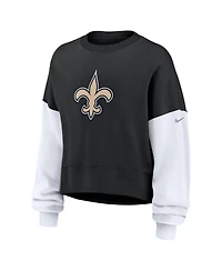 Nike Women's Black New Orleans Saints Oversized Color-Block Pullover Sweatshirt