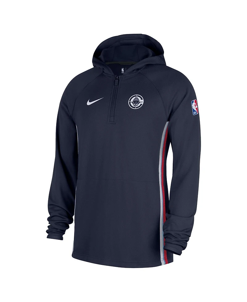 Nike Men's Navy La Clippers Authentic On Court Zone Quarter-Zip Dri-fit Hoodie Jacket