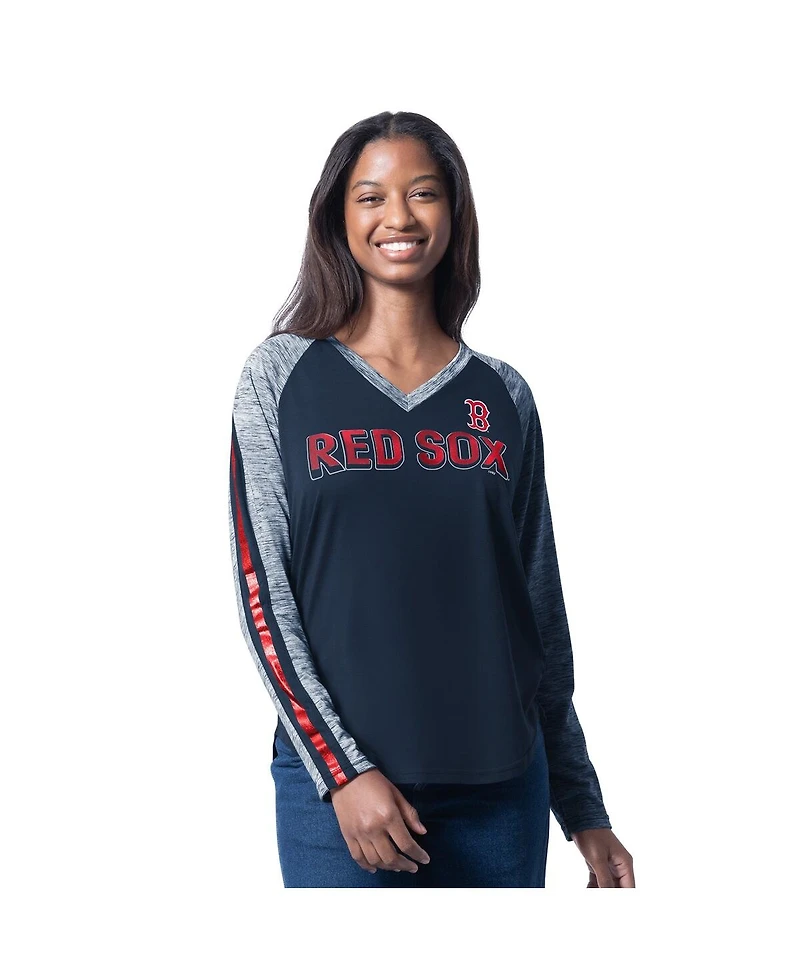 G-iii 4Her by Carl Banks Women's Navy Boston Red Sox Top Dog Raglan Long Sleeve V-Neck T-Shirt