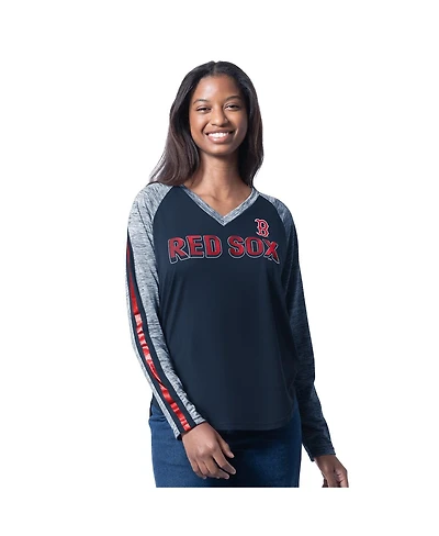 G-iii 4Her by Carl Banks Women's Navy Boston Red Sox Top Dog Raglan Long Sleeve V-Neck T-Shirt