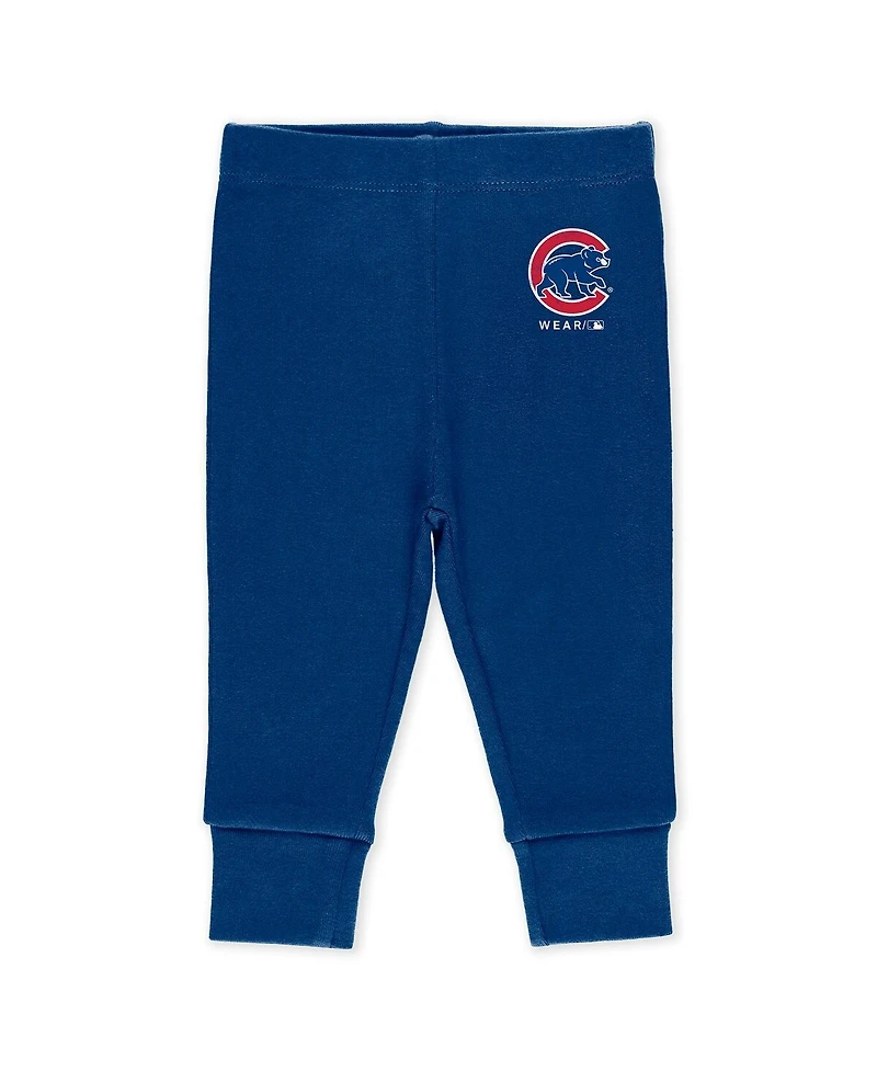 Wear by Erin Andrews Baby Boys and Girls 3-Piece Heather Gray/White/Royal Chicago Cubs Three-Piece Turn Me Around Bodysuits Pants Set