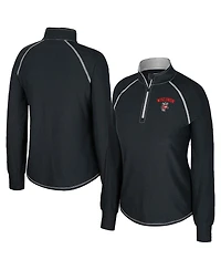 Colosseum Women's Black Wisconsin Badgers Bikram Raglan Quarter-Zip Sweatshirt