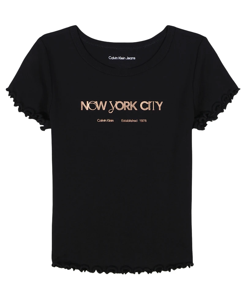 Calvin Klein Girls 7-16 Foil Ribbed Knit Short Sleeve T-Shirt