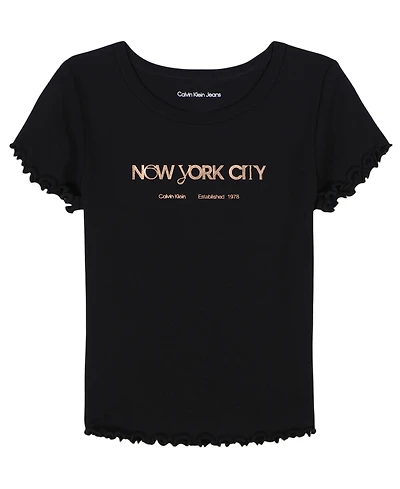 Calvin Klein Girls 7-16 Foil Ribbed Knit Short Sleeve T-Shirt