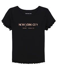 Calvin Klein Girls 7-16 Foil Ribbed Knit Short Sleeve T-Shirt