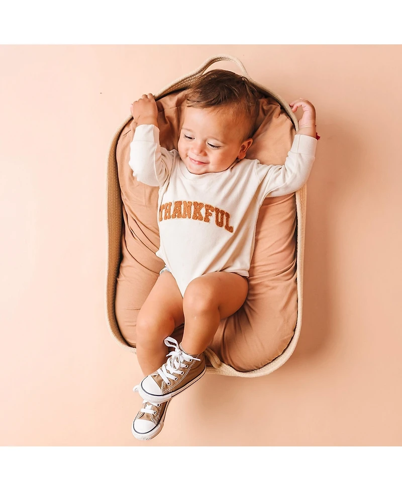 Sweet Wink Baby Boy Thankful Patch Varsity Thanksgiving Long Sleeve Romper