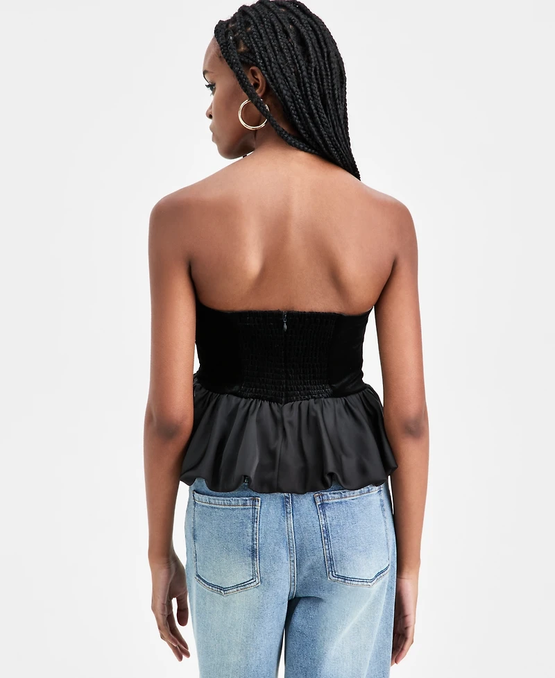 Bar Iii Women's Velvet Peplum Corset Strapless Top, Macy's Exclusive