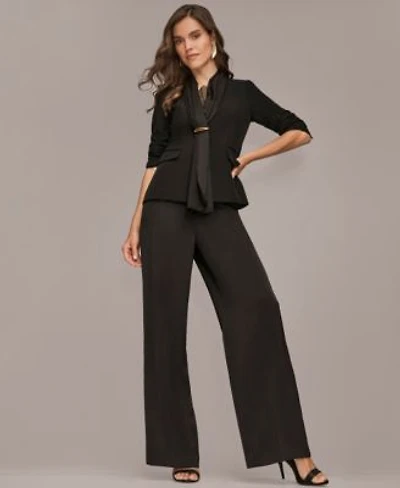 Donna Karan New York Womens Collarless Jacket Novelty Sleeveless Ombre Top Charmeuse High Rise Wide Leg Pants