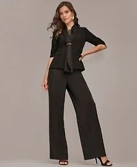 Donna Karan New York Womens Collarless Jacket Novelty Sleeveless Ombre Top Charmeuse High Rise Wide Leg Pants