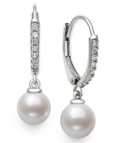 Belle de Mer Cultured Freshwater Pearl (6-7mm) and Lab Created Sapphire Drop Earrings in Sterling Silver