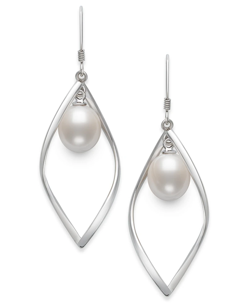 Belle de Mer Cultured Freshwater White Drop Pearl (8-9mm) Earrings in Sterling Silver