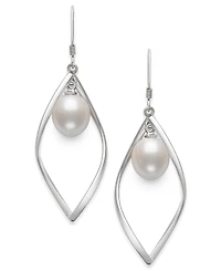 Belle de Mer Cultured Freshwater White Drop Pearl (8-9mm) Earrings in Sterling Silver