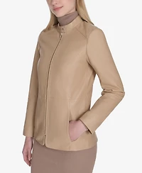 Cole Haan Women's Hand Stitched Detail Stand Collar Leather Jacket