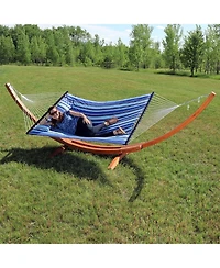 Quilted Double Fabric 2-Person Hammock with Curved Arc Wood Stand